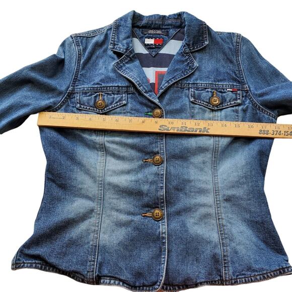 Tommy Hilfiger Y2K Vintage Womens Denim Blue Jean Jacket Large Pockets Flag Logo - Picture 11 of 12